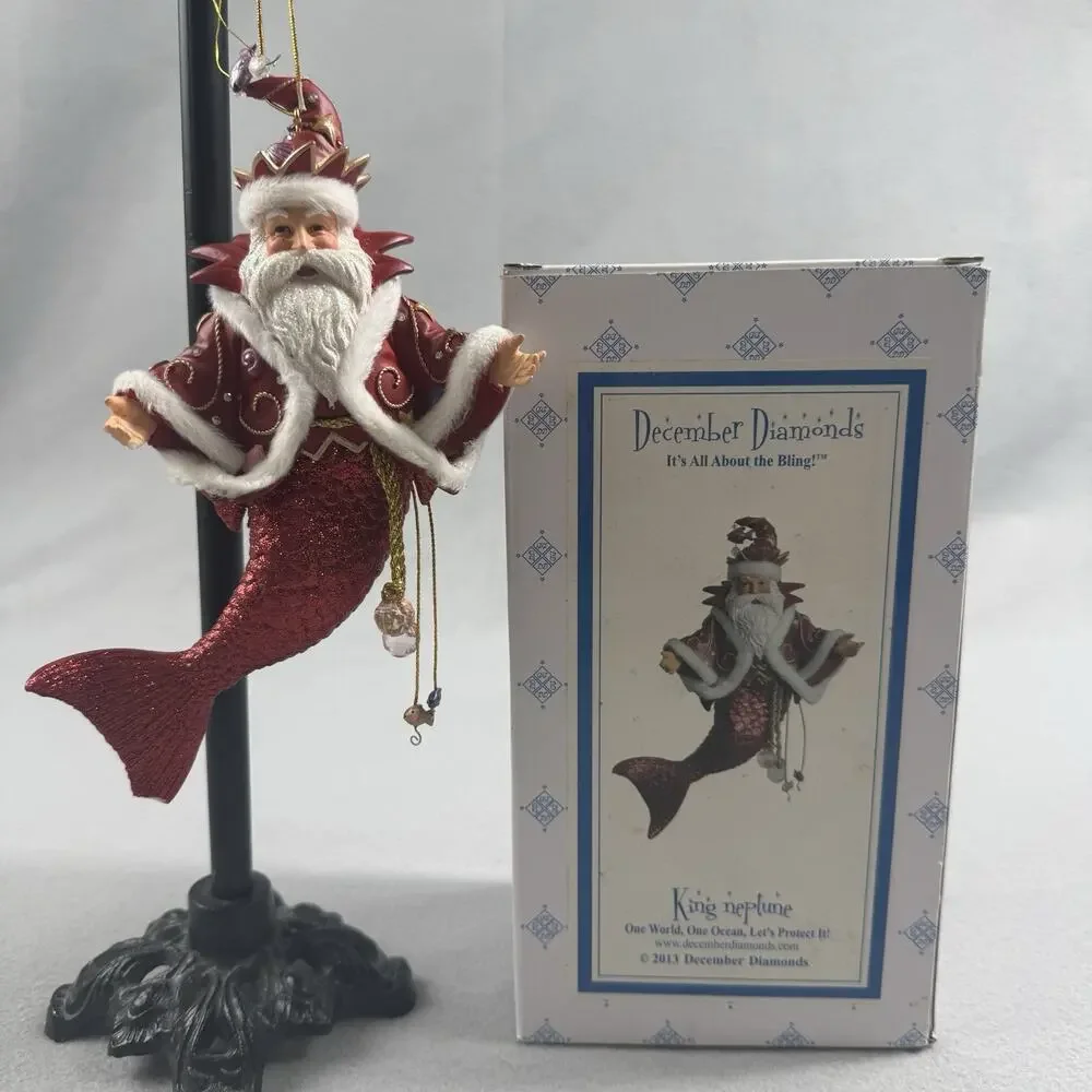 December Diamonds 2013 King Neptune Merman Ornament Red Glitter 55-90815 Fantasy